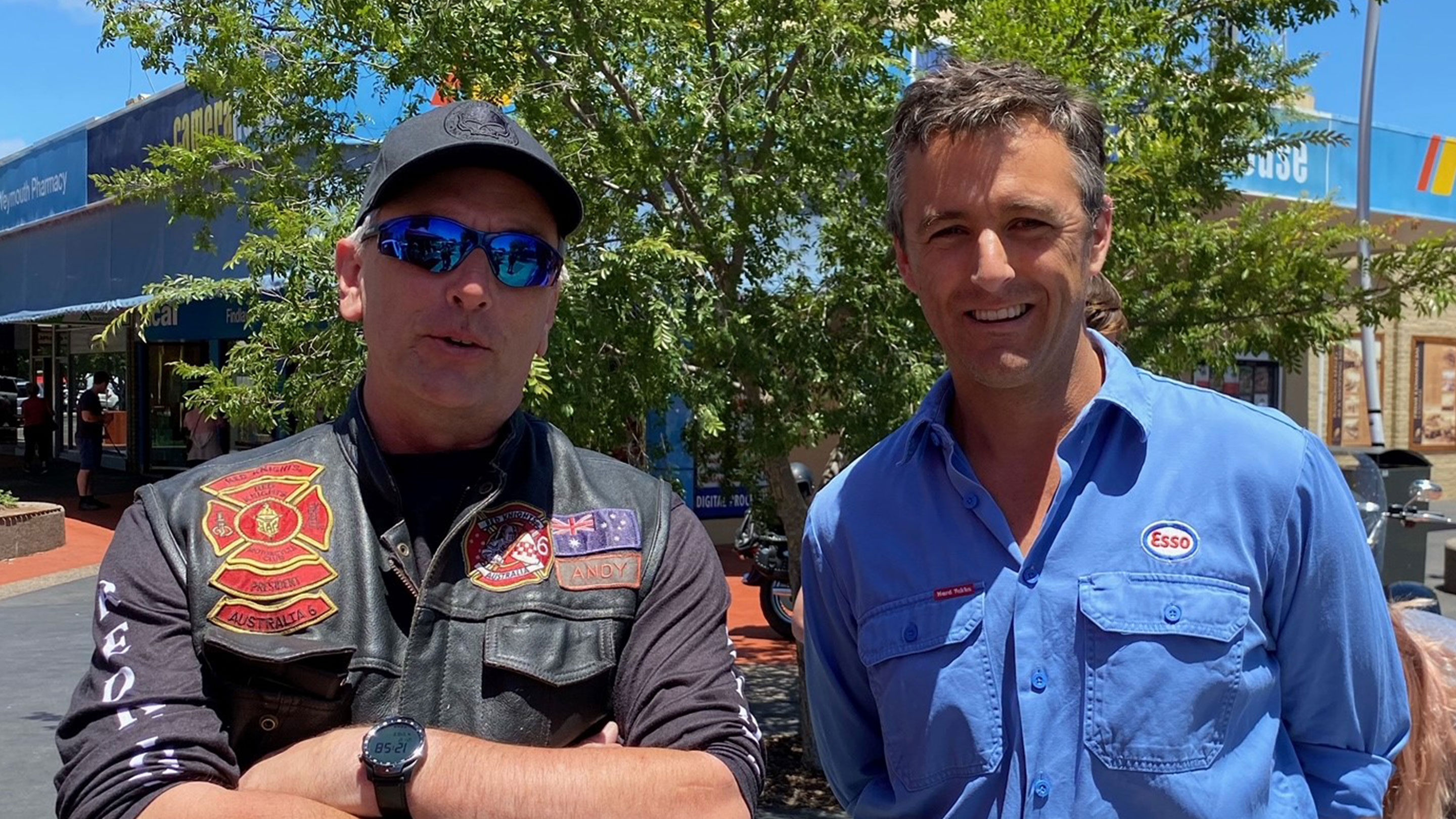 Image Red Knights Sale President, Andrew Young (left) with Longford Gas Plants Maintenance Superintendent, Andrew Williamson, seeing off the 2020 toy run riders.