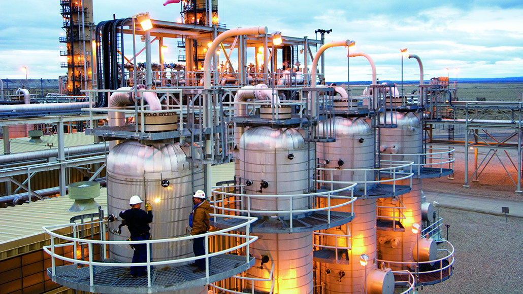 Employees at an ExxonMobil facility in La Barge, Wyoming