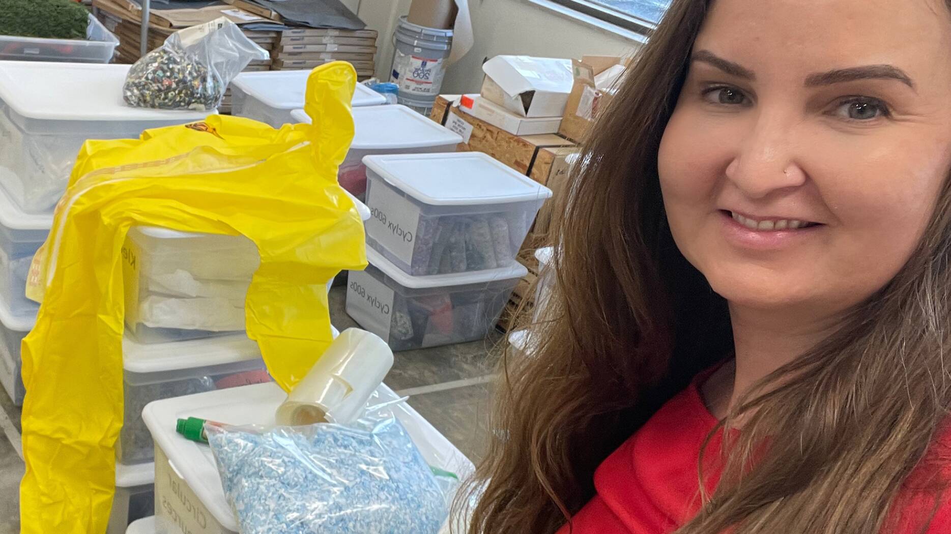 Stephanie at the lab where plastic waste is stored for analysis.