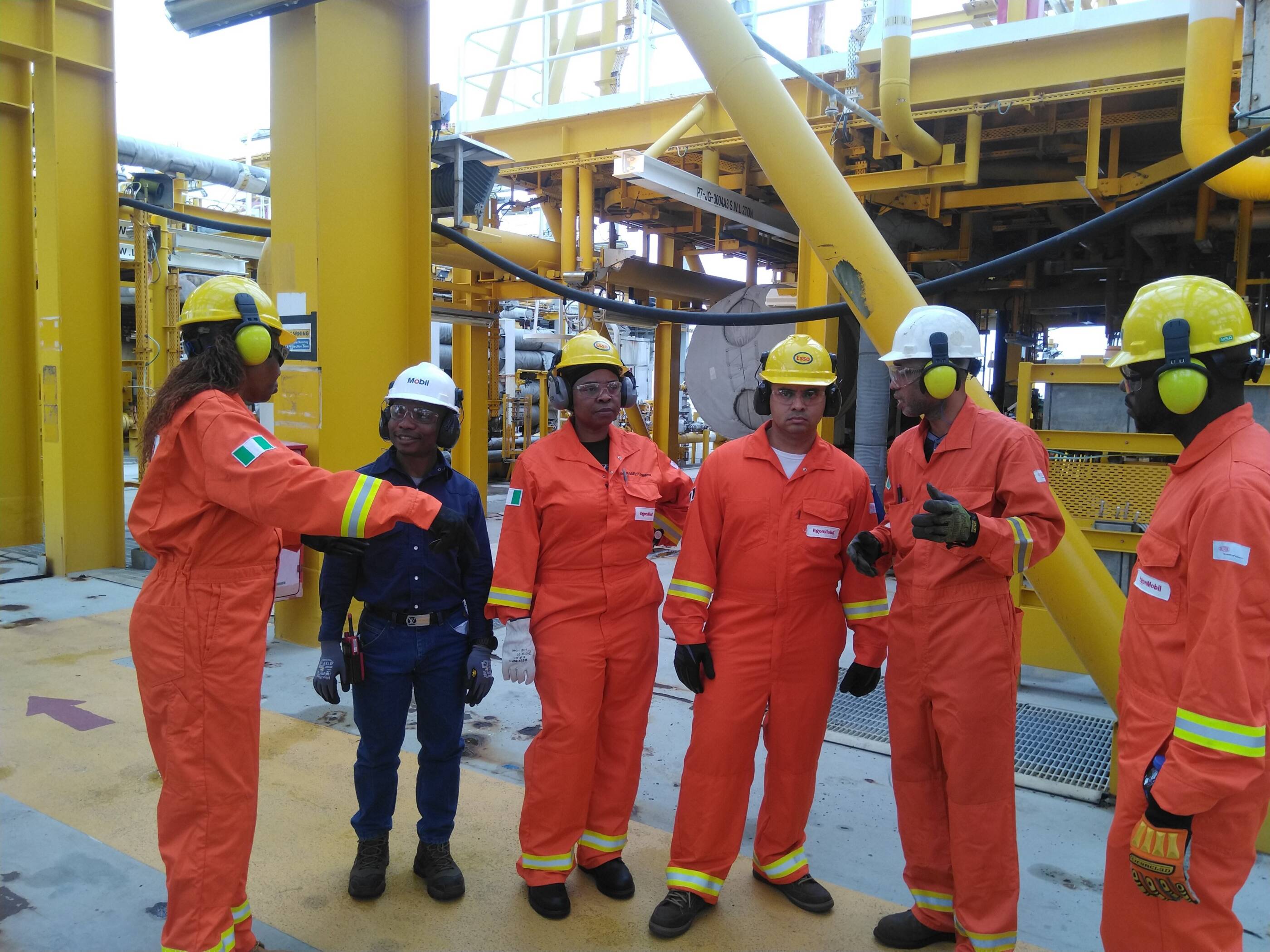 Hazizi (third from right) with the field team at Usan FPSO, Nigeria.